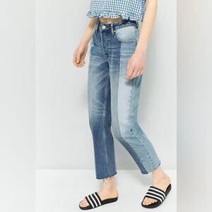 BDG Urban Outfitters Jessye Straight Leg Blue Two-Tone Spliced Denim Raw Jean 25